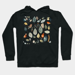 Lovely leaves, berries and birds forest pattern Hoodie